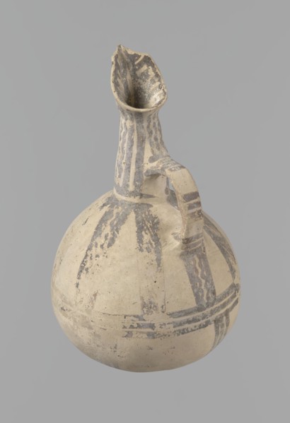 Jug, Excavated at Nea Paphos Cyprus. Cypriot pottery, Bronze Age White Painted IV, dated 1800–1650