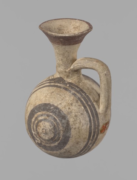 Cypriot gourd jug, Cypriot pottery, Cypriot Bichrome Ware III. A small vessel with a barrel-shaped