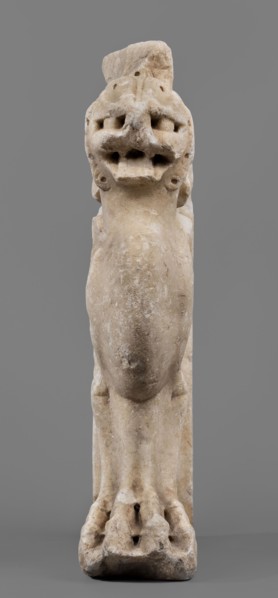 Bench support with a griffin figure, unknown Roman workshop; bench support decorated with a winged