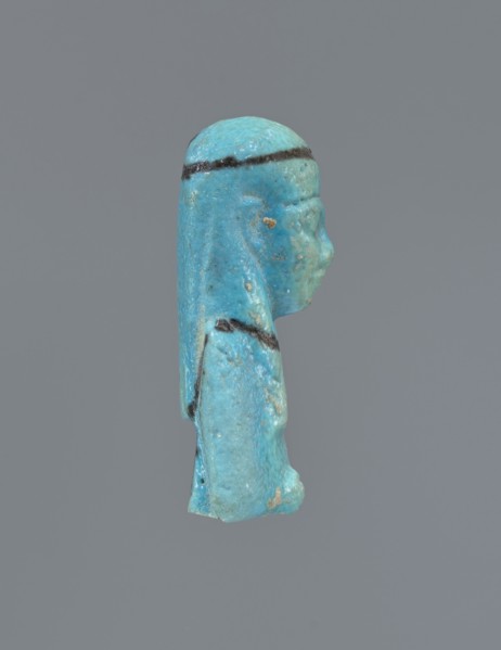 Ushabti, mummy-shaped figurine, funerary gift. Mummy-shaped figurine with preserved head and