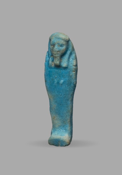 Ushabti, Wigs, funerary figurine, mummy-shaped figurine. The arms are not distinct, with a slight