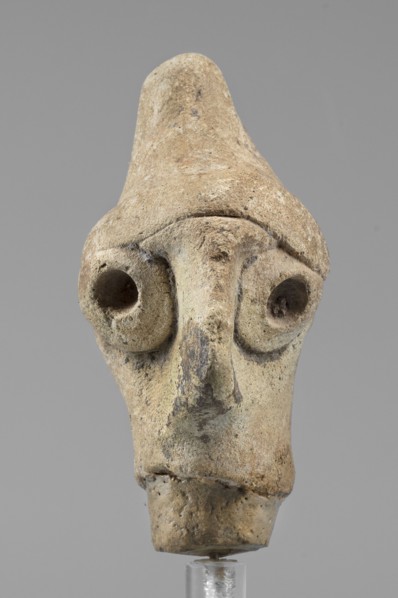 Idol head, unknown Syrian workshop, terracotta, idols, Northwestern Syria, male head in a conical