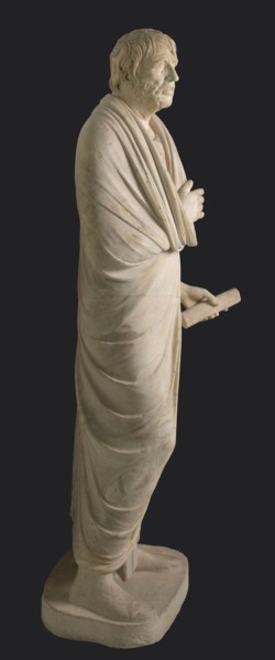 Depiction in the Pseudo-Seneca type, currently identified as a portrait of Aristophanes or Hesiod;