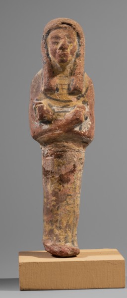 Ushabti, Restitution. Hieroglyphs; funerary figurine; wig; hoes; grave goods; mummy-shaped figurine