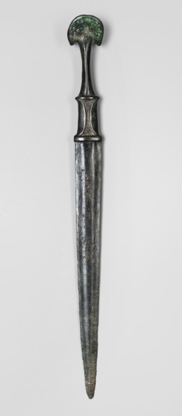 Dagger, unknown Luristan workshop. A fully cast Luristan bronze dagger with a full hilt and a