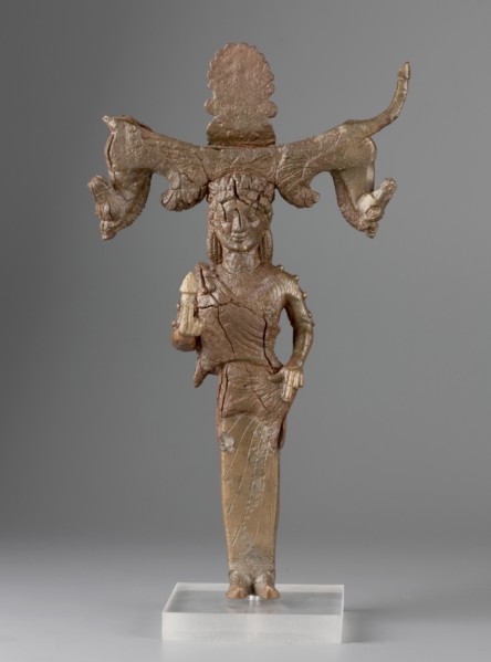Mirror support with a depiction of the goddess Aphrodite. Support for a standing mirror; hand