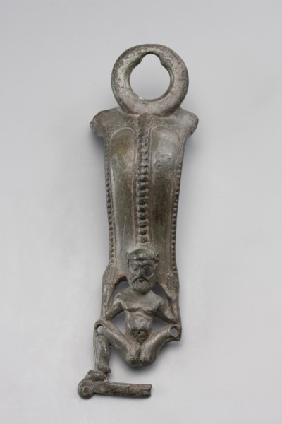 Situla handle with a depiction of Silenus;, Silenus mythology; bronze vessel handle; 1st half of
