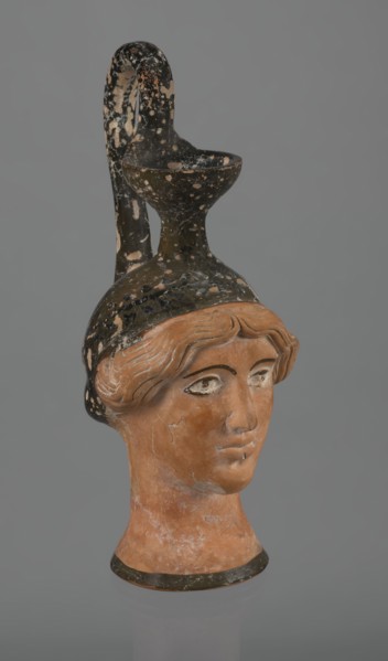 Oinochoe in the shape of a woman's head, Greece, Attica, ca. 450 BC. Oinochoe vessel fashioned from
