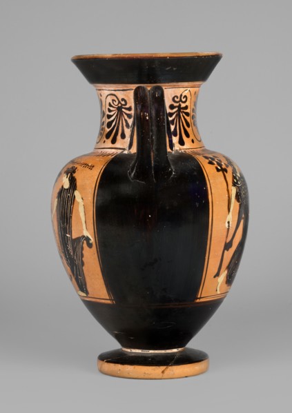 Black-figure neck amphora with a depiction of dancing maenads, The Diosphos Painter ca. 500–475 BC.