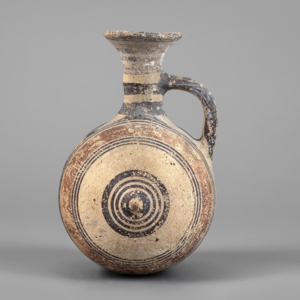 Barrel-shaped jug, unknown Cypriot workshop, geometric motifs, Cypriot ceramics. A vessel with a