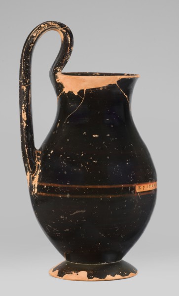 Olpe type of jug for liquids with inscription, unknown Attic workshop; Crito ca. 550–500 BC