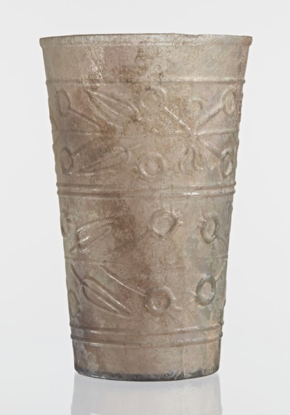 Glass decorated with a leaf and fruit motif;, Goluchów Greater Poland Voivodeship; transparent,