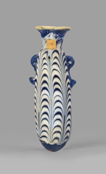 Alabastron, Egyptian workshop, — 6th–5th century BC. Opaque dark blue glass decorated with