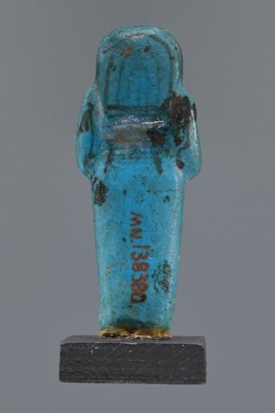 Ushabti Cha-em-uase, Cha-em-uase private name. A mummy-shaped figurine shabti made of faience,