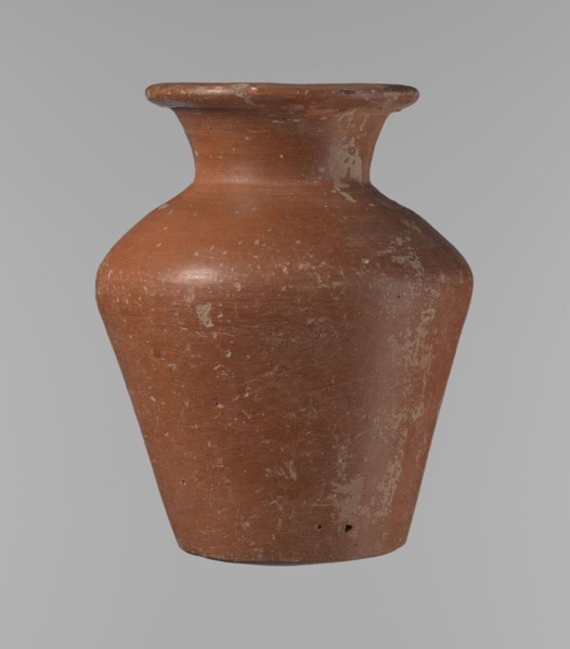 Vessel, Egyptian pottery ceramic clay vessel, conical, widest at approximately 3/4 of its height.