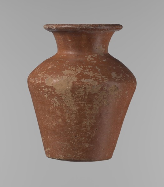 Vessel, Egyptian pottery, clay vessel; conical shape, widest at approximately 3/4 of its height.