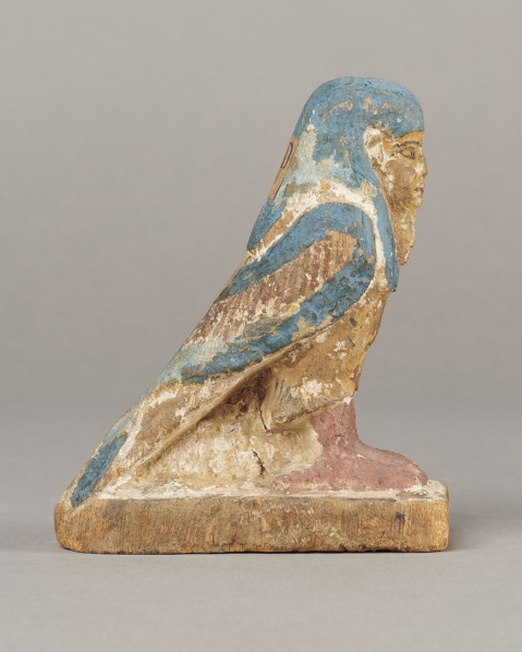 Figurine of the Soul of Ba, Ba mythology; birds, bird iconography; djed pillars iconography; wigs;