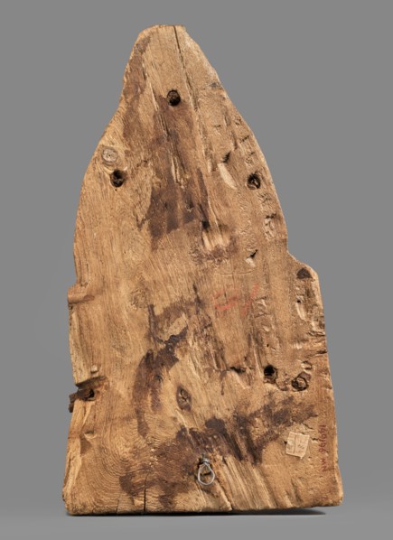 Sarcophagus mask, Sarcophagus mask with fragment of a high wig above the forehead, decorated on the
