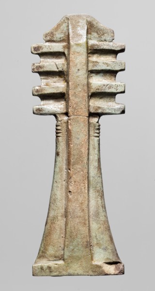 Amulet — djed pillar. Amulet in the shape of the djed hieroglyph with a pillar at the back; at the