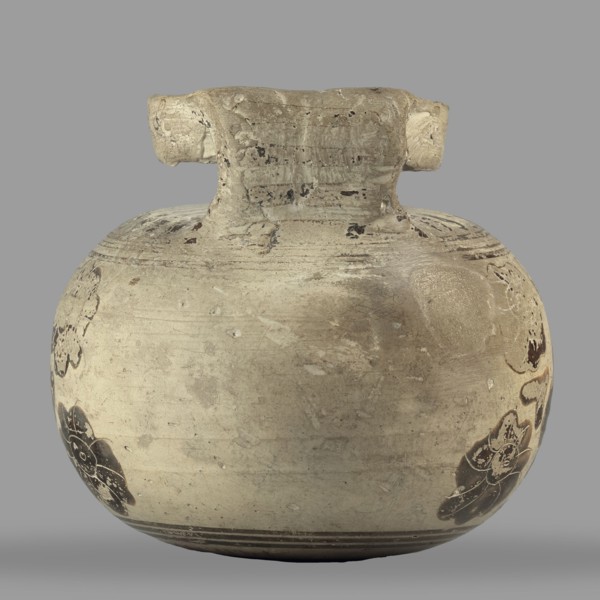 Orientalizing aryballos with depictions of lotus flowers, lotus motifs, vessels for oils and