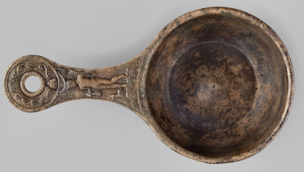 A ladle with a handle decorated with a depiction of Mercury, Mercury myth., Roman deities, ladles,