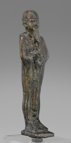 Figurine of the god Ptah; creator, restitution provenance; Ptah mythology; Egyptian deity; ankh and