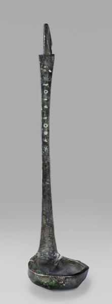 Ladle with a handle in the form of a goose's head. Ladle with a shallow bowl ending in a wide, flat