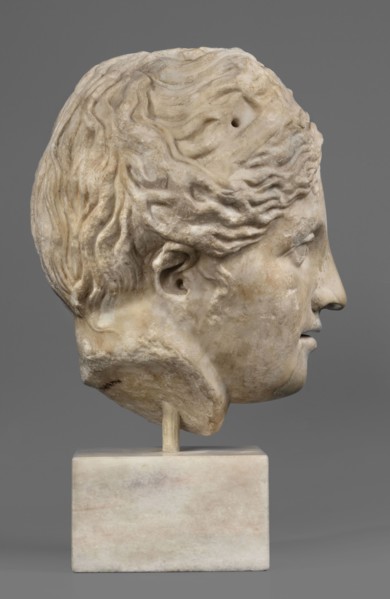Head of Venus or a nymph, unknown Roman workshop; female portrait, Roman sculpture, hairstyle;
