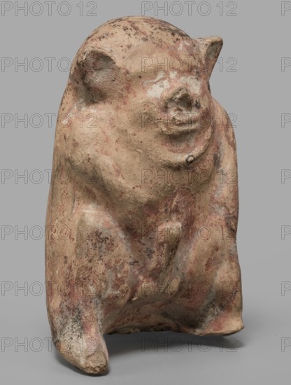 Figurine of a crouching satyr, Greek deities, Satyr myth., mold-impressed terracotta figurine,