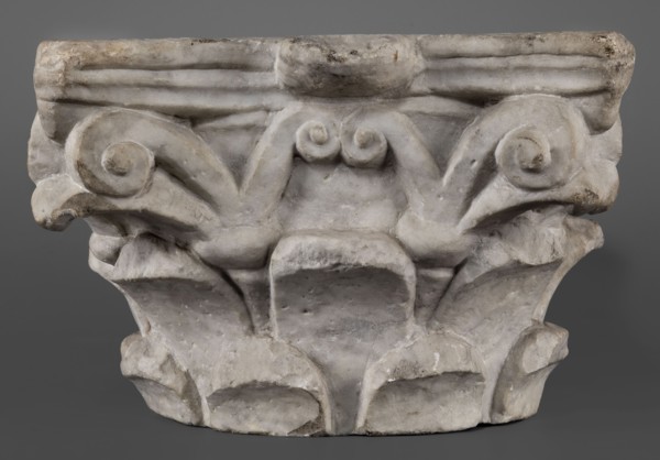 Corinthian capital, Corinthian capital composed of a calathos and thick stems that bifurcate and