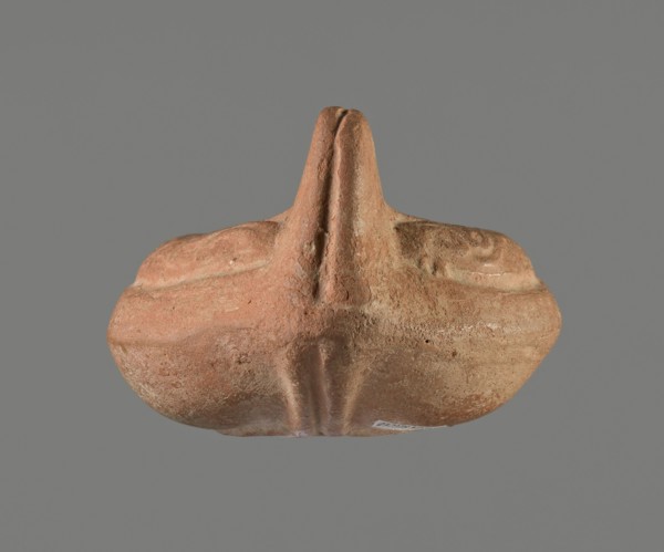 Oil lamp, Horse iconography. Lamp pressed from a mold. Light red clay with brownish-red engobe.