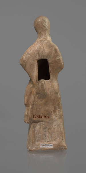 Terracotta figurine of a veiled woman, dancer, molded female figurine in fine-grained red clay