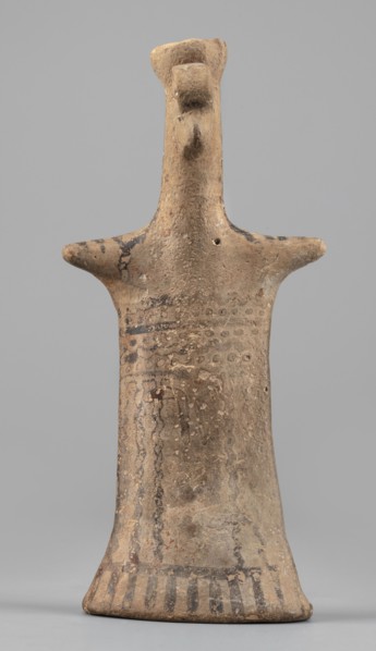 Idol, Female figurine, modeled flat, widens towards the bottom creating an oval base, concave