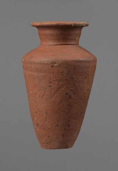 Vessel, Egyptian pottery, clay vessel, conical-shaped vessel, widest at approximately 3/4 of its