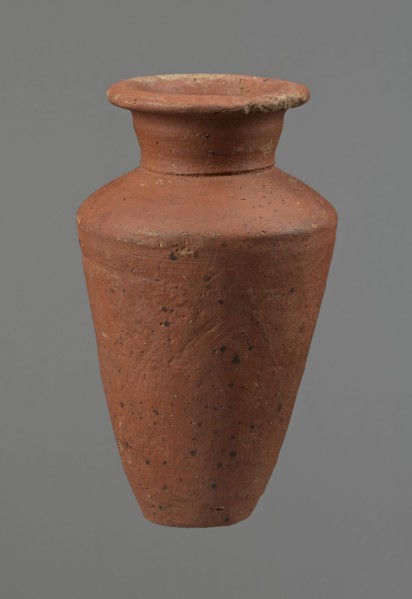 Vessel, Egyptian pottery, ceramics, clay vessel. Conical-shaped vessel, widest at approximately 3/4