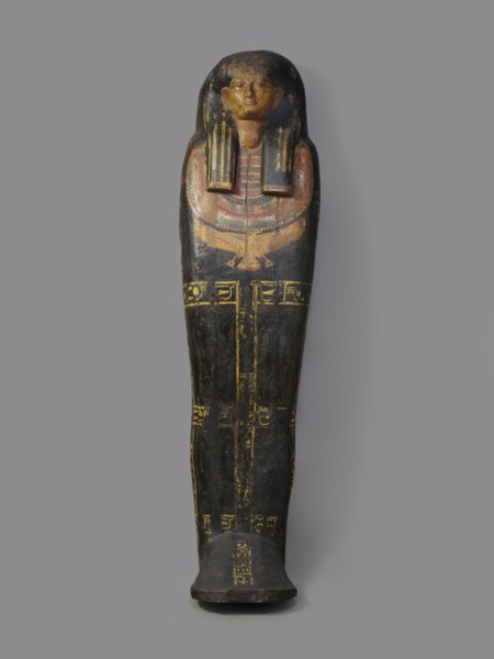 Lid of an anthropoid sarcophagus of a woman, sacrificial formulas, vulture iconographic, necklace
