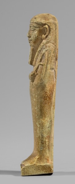 Ushabti, Restitution. Wigs, beards facial hair, funerary figurine mummy-shaped shabti standing on a