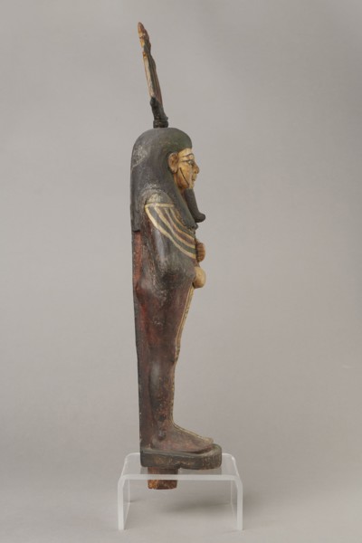 Osiris, Figurine in the form of a human mummy wearing a hemhem crown with ram's horns. On the chest