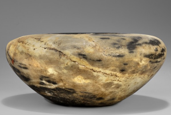 Stone vessel, Stone vessel in the shape of a bird's nest with flat, broad shoulders and a small