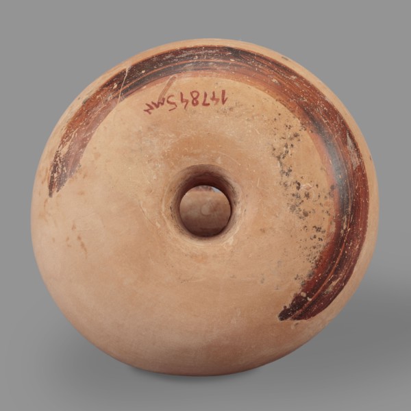 Askos, This ring-shaped askos incomplete, with visible restoration has a body tapering toward the