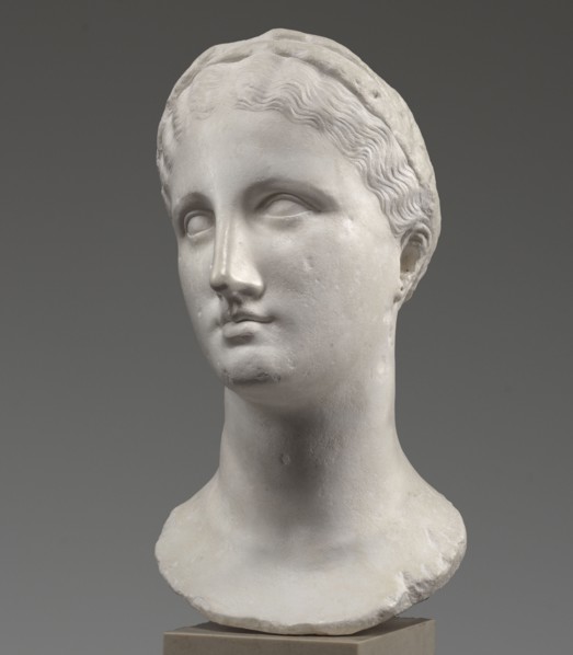 Head of a woman Berenice II or Arsinoe II, Greek Hellenistic sculpture, female portrait, 330–30 BC