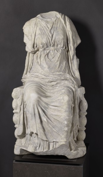 Statue of the goddess Cybele on a throne, Cybele myth., statue of a deity, Roman sculpture, 1st