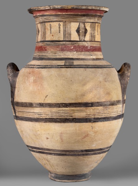 Amphora, Cyprus, geometric motifs, Cypriot pottery. Large amphora with two horizontal handles,