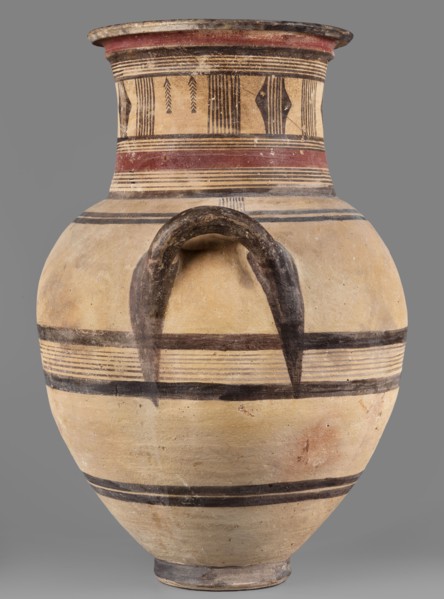 Amphora, Cyprus; large amphora with two horizontal handles, rounded shoulders, and a neck narrowing