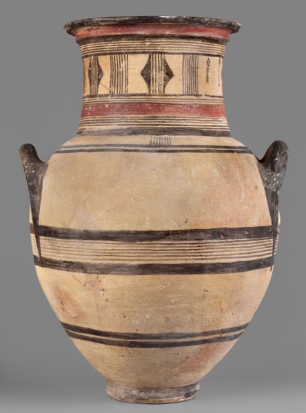 Amphora, Cyprus, geometric motifs, Cypriot pottery. Large amphora with two horizontal handles,