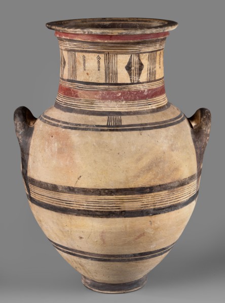 Amphora, Cyprus, geometric motifs, Cypriot pottery. Large amphora with two horizontal handles,