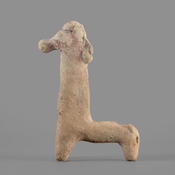 Horse figurine, unknown Cypriot workshop. Schematic horse figurine. Plastically modeled muzzle,