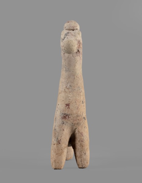 Horse figurine, unknown Cypriot workshop. Schematic horse figurine. Plastically modeled muzzle,