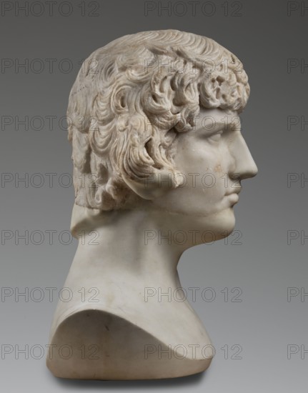 Portrait of Antinous, unknown Roman workshop, male portrait bust, Roman sculpture, 130–138 CE,