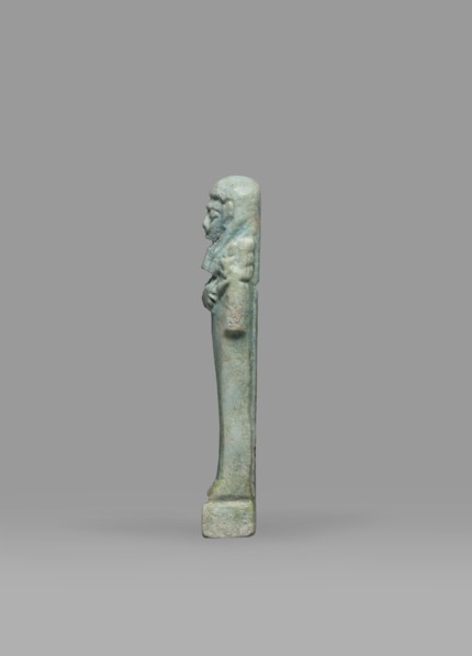 Ushabti, Mummy-shaped funerary figurine shabti standing on a base, back supported by a